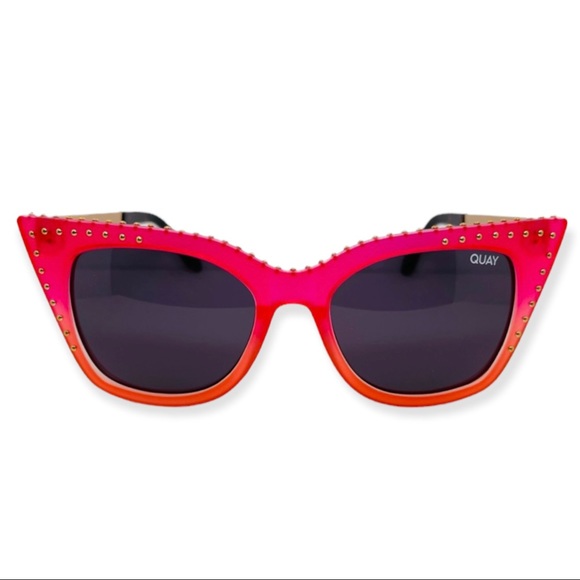 QUAY Harper Sunglasses Studded Coral Pink Frame Smoke Blackout Lenses Cateye - Picture 13 of 13